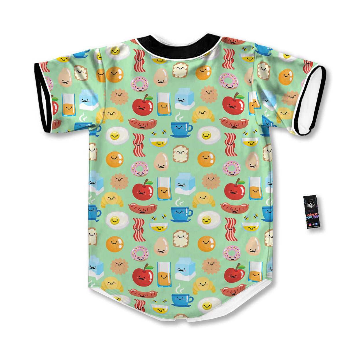 Breakfast Cartoon Print Pattern Baseball Jersey-grizzshop