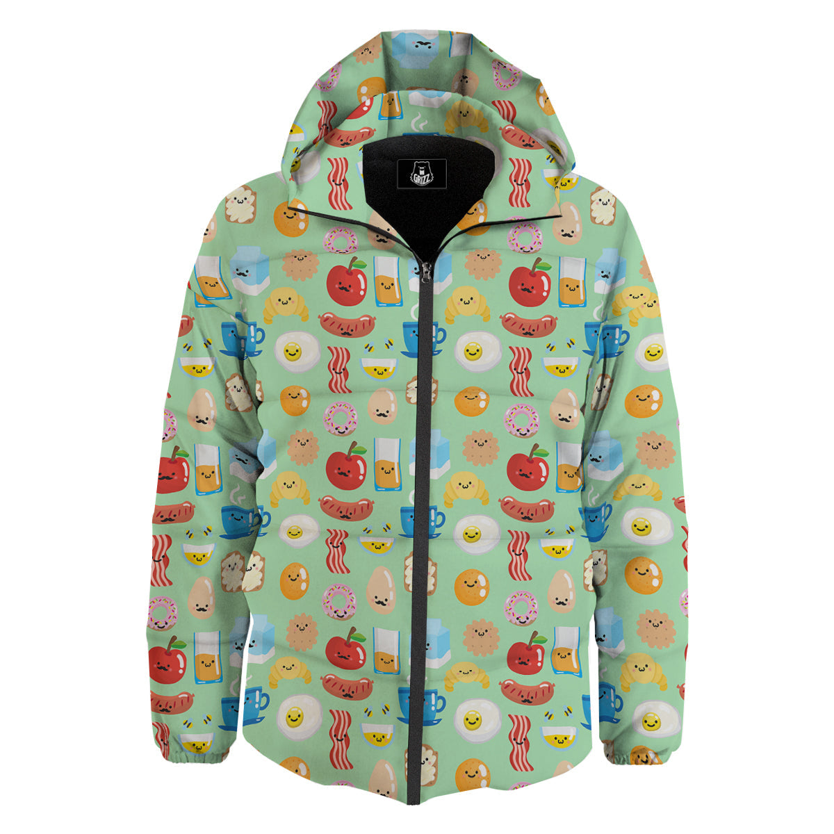 Breakfast Cartoon Print Pattern Down Jacket-grizzshop