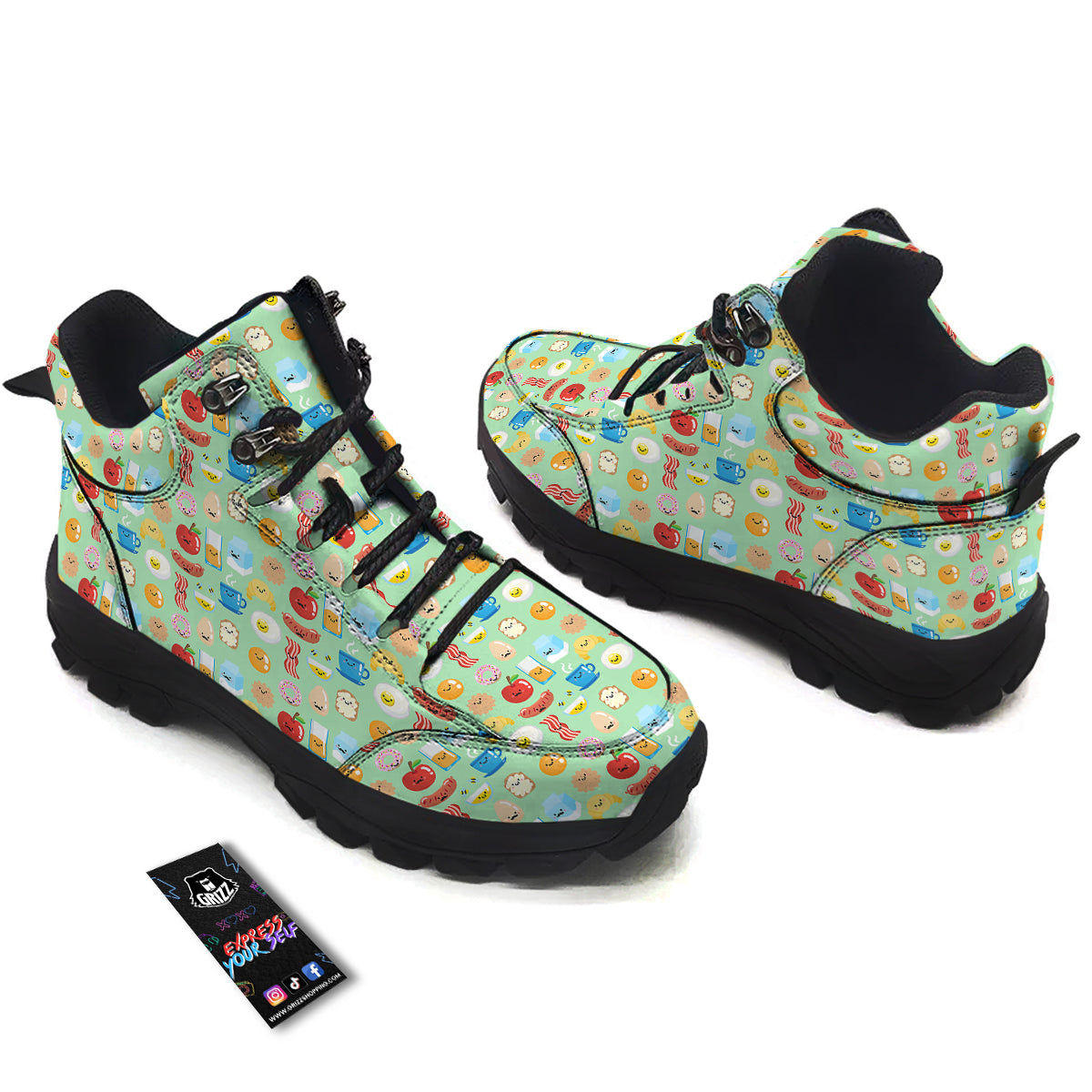 Breakfast Cartoon Print Pattern Hiking Shoes-grizzshop