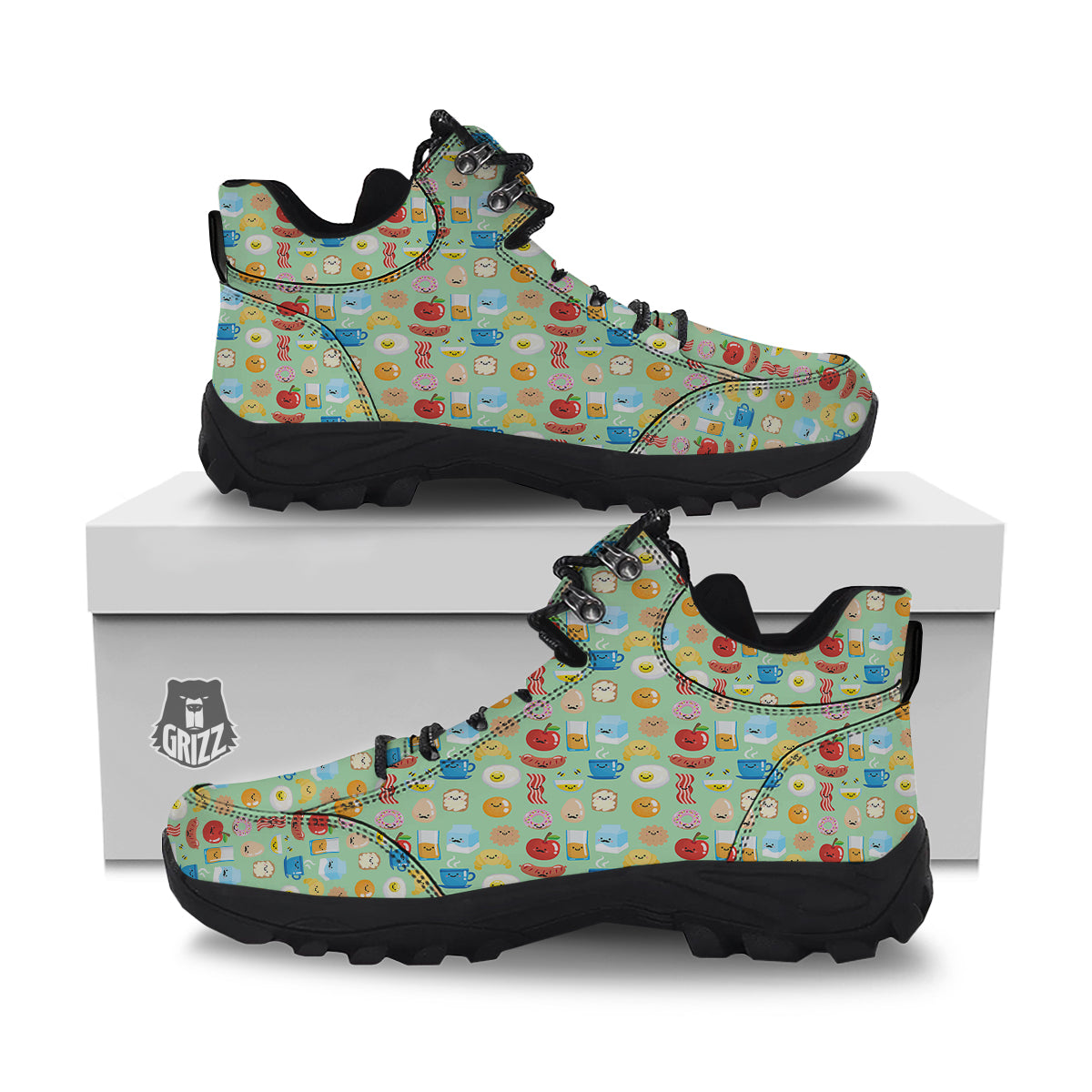 Breakfast Cartoon Print Pattern Hiking Shoes-grizzshop