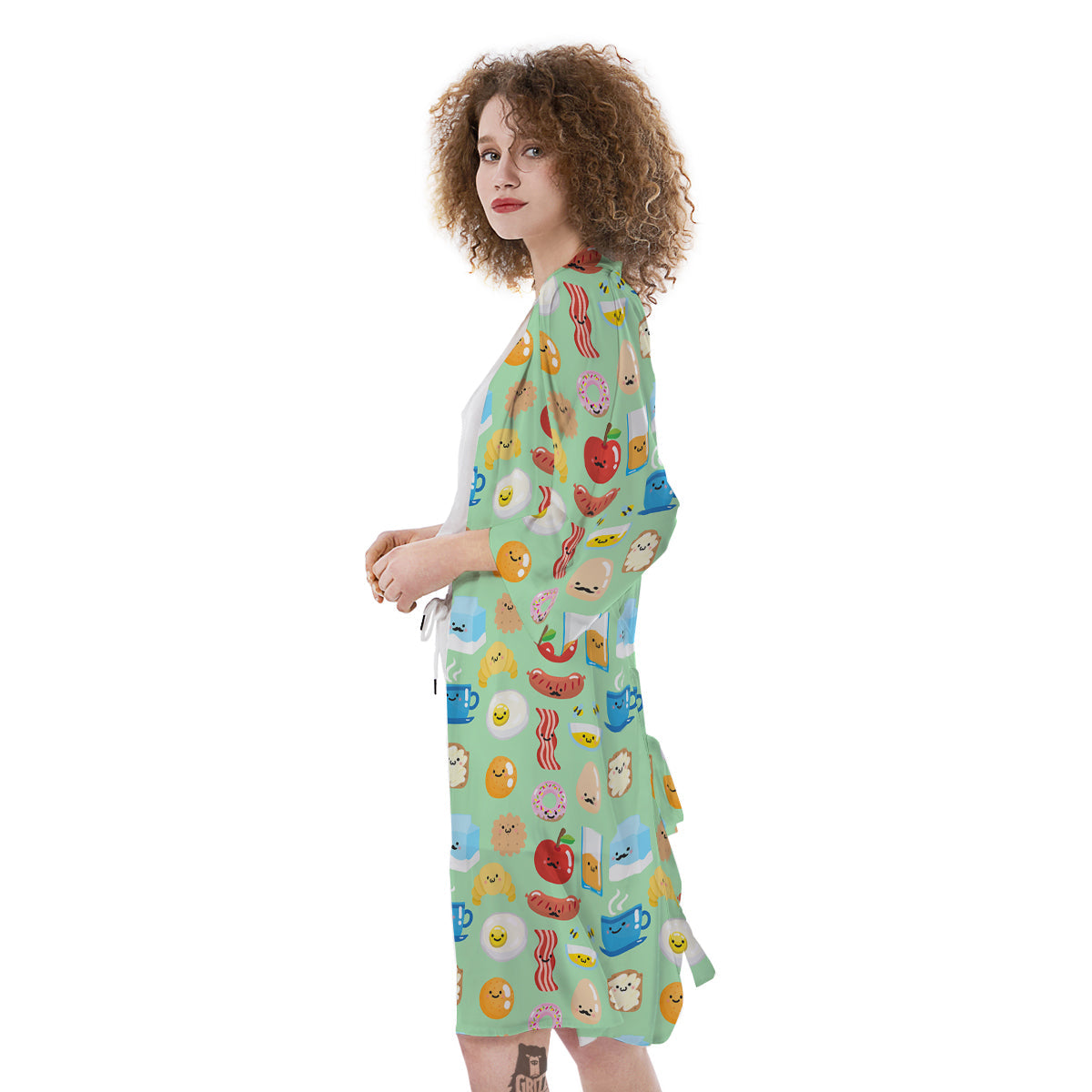 Breakfast Cartoon Print Pattern Kimono-grizzshop