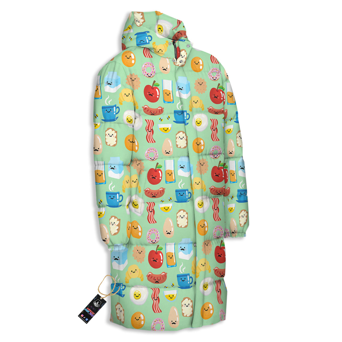 Breakfast Cartoon Print Pattern Long Down Jacket-grizzshop