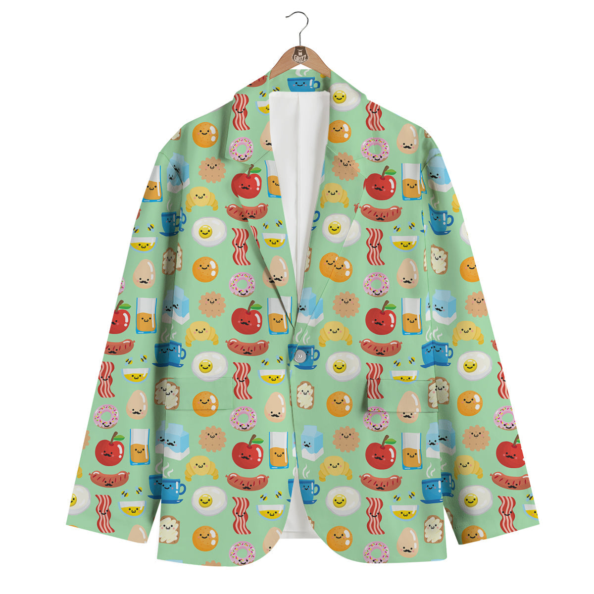 Breakfast Cartoon Print Pattern Men's Blazer-grizzshop