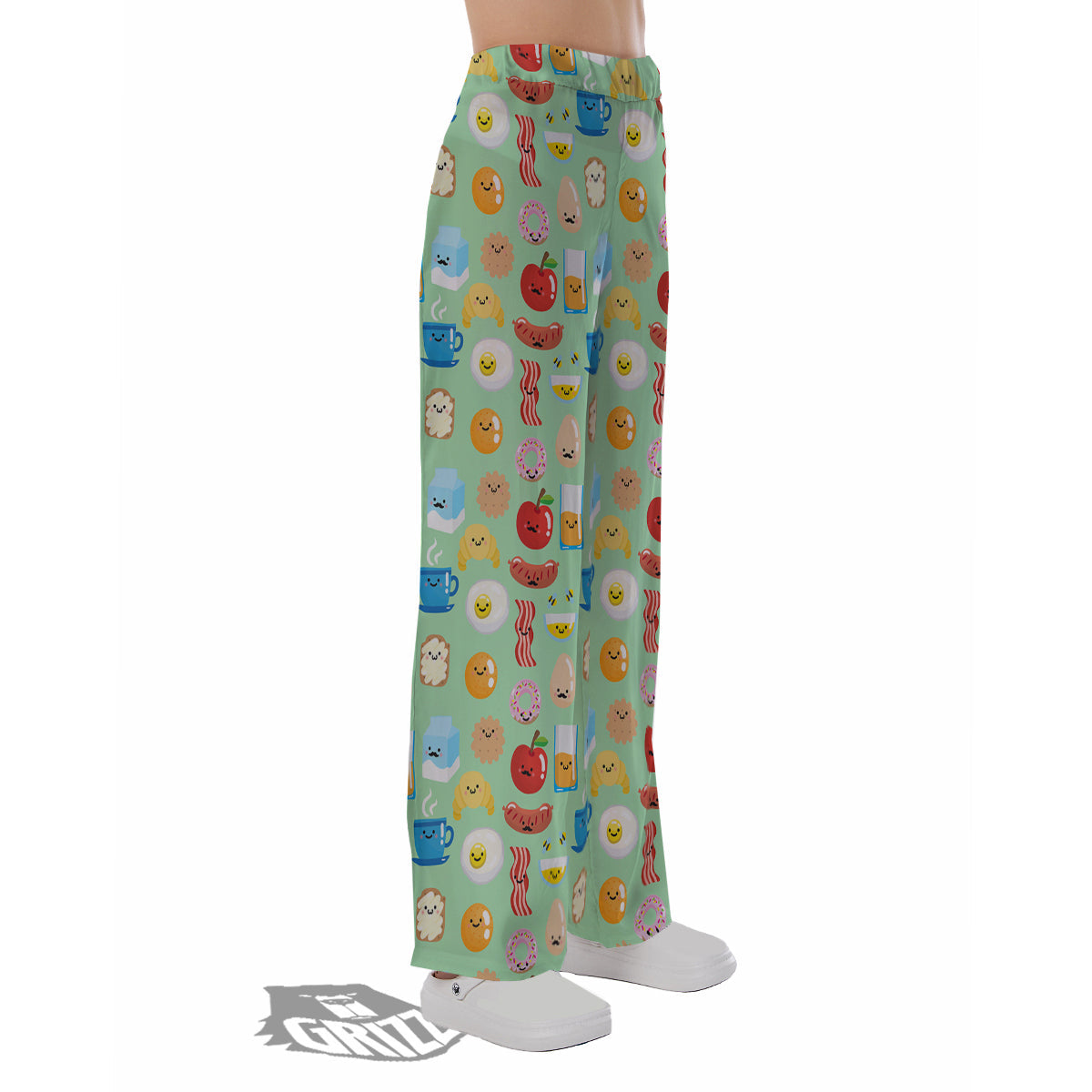 Breakfast Cartoon Print Pattern Pajama Pants-grizzshop