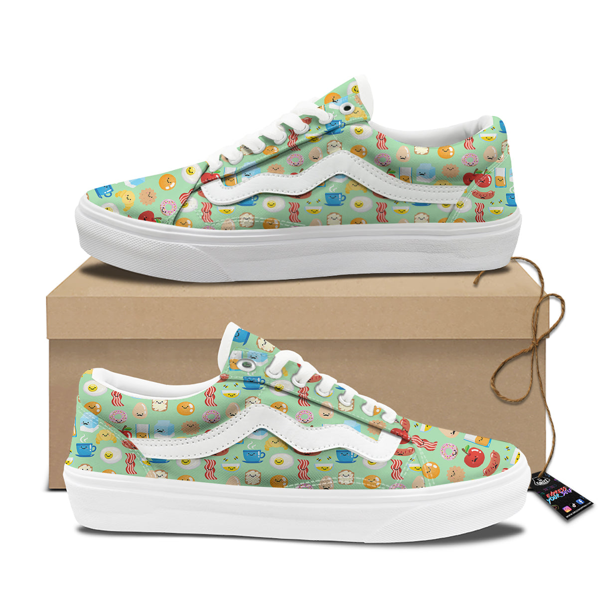 Breakfast Cartoon Print Pattern Skate Shoes-grizzshop