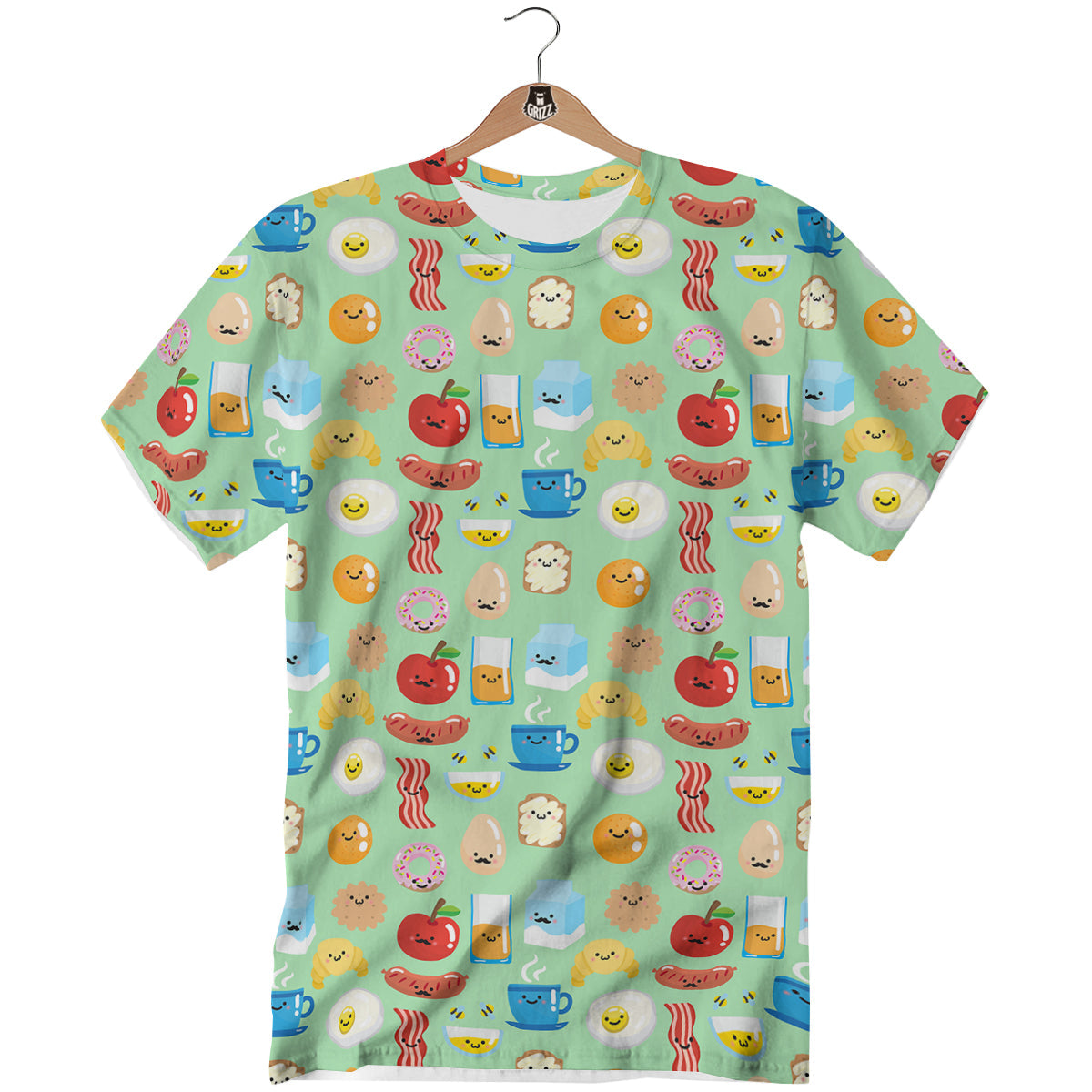 Breakfast Cartoon Print Pattern T-Shirt-grizzshop