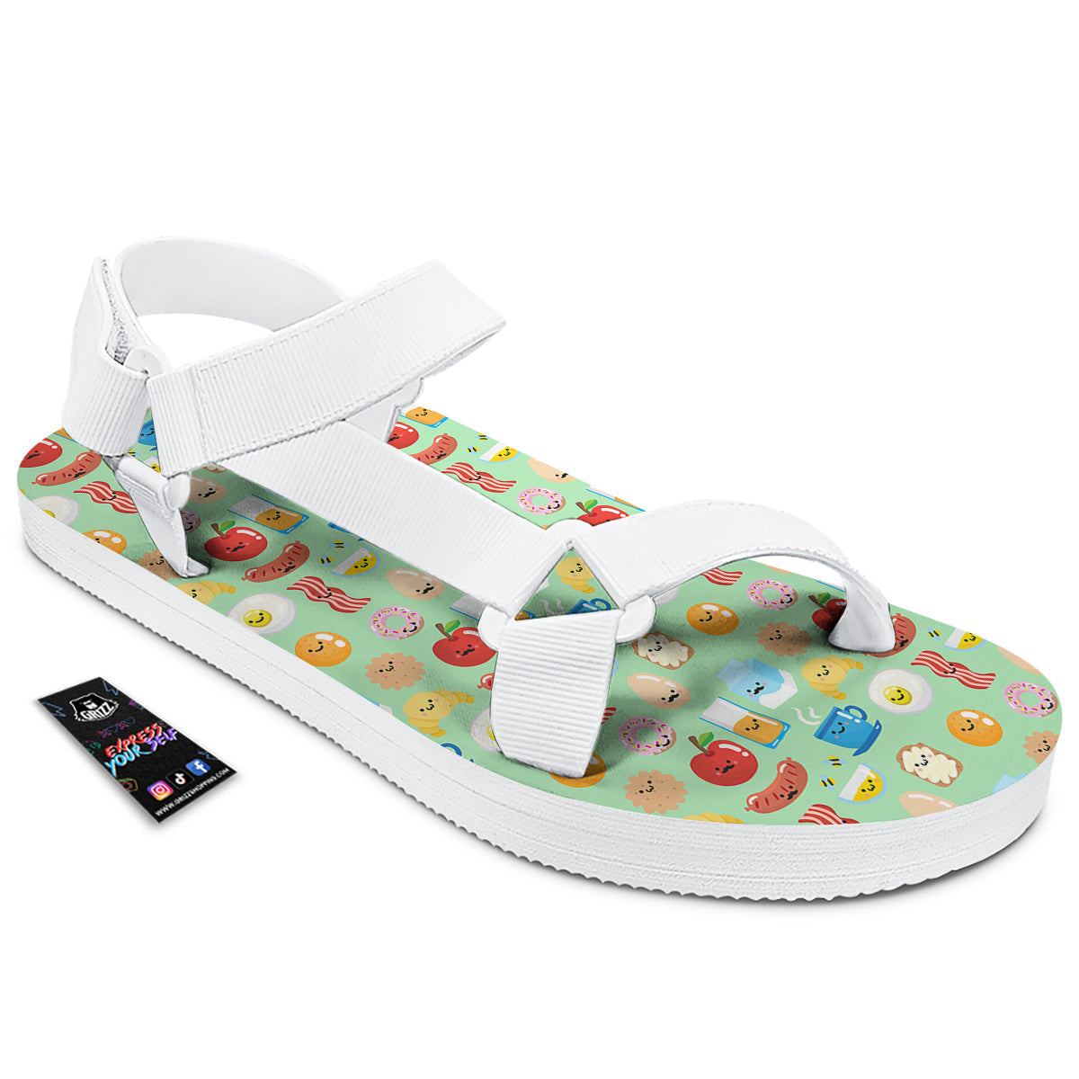 Breakfast Cartoon Print Pattern White Open Toe Sandals-grizzshop