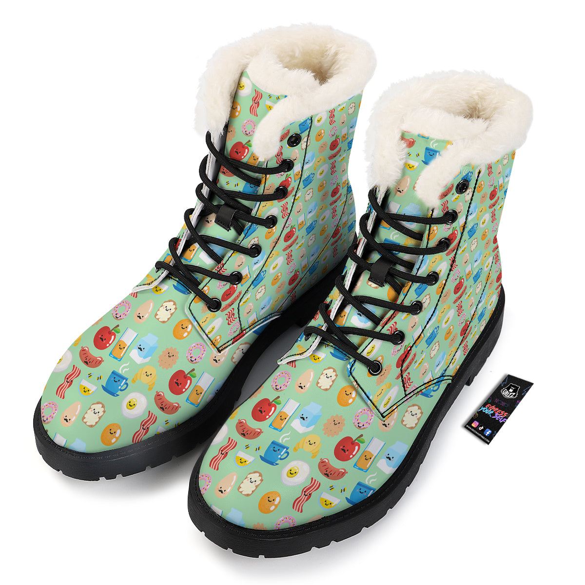 Breakfast Cartoon Print Pattern Winter Boots-grizzshop