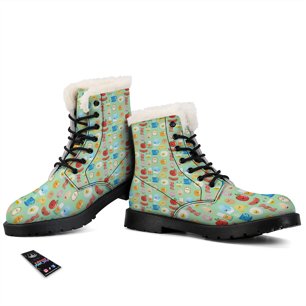 Breakfast Cartoon Print Pattern Winter Boots-grizzshop