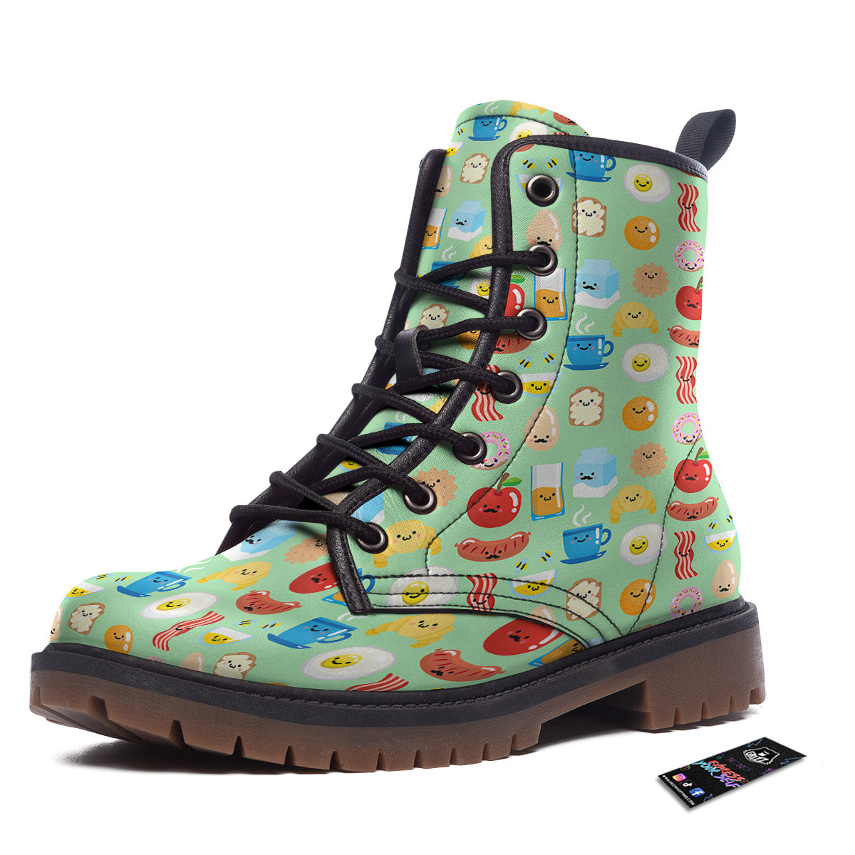 Breakfast Cartoon Print Pattern Work Boots-grizzshop