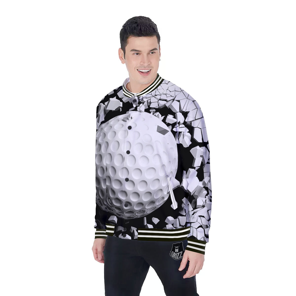 Breaking Wall Golf Ball Print Baseball Jacket-grizzshop