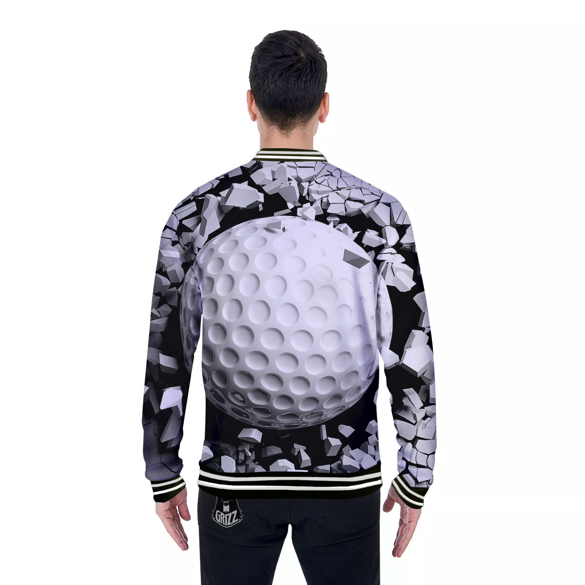 Breaking Wall Golf Ball Print Baseball Jacket-grizzshop