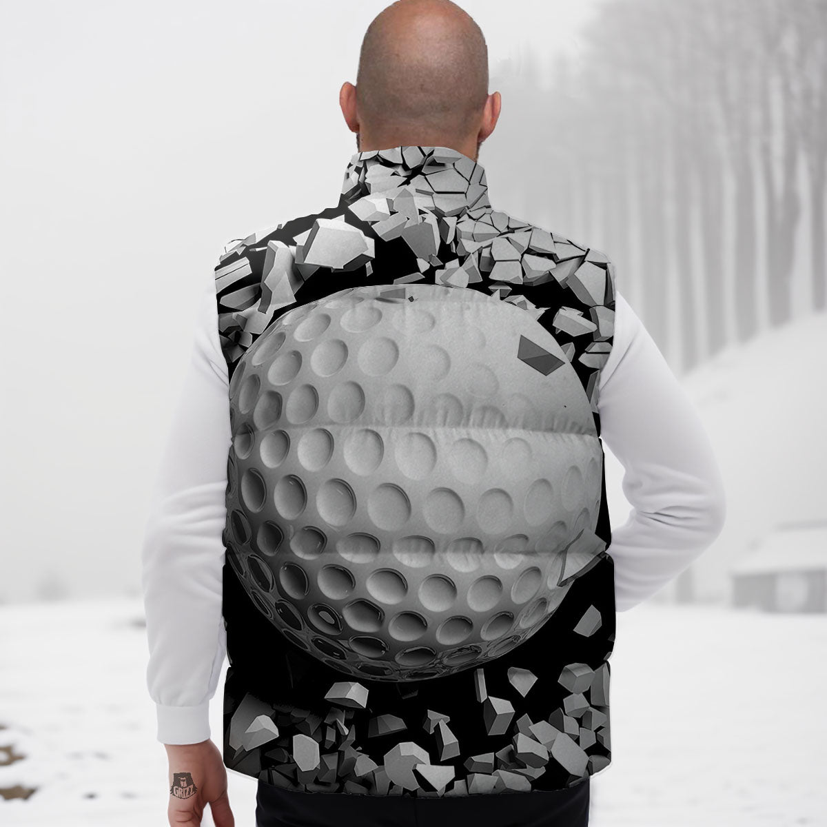 Breaking Wall Golf Ball Print Down Vest-grizzshop
