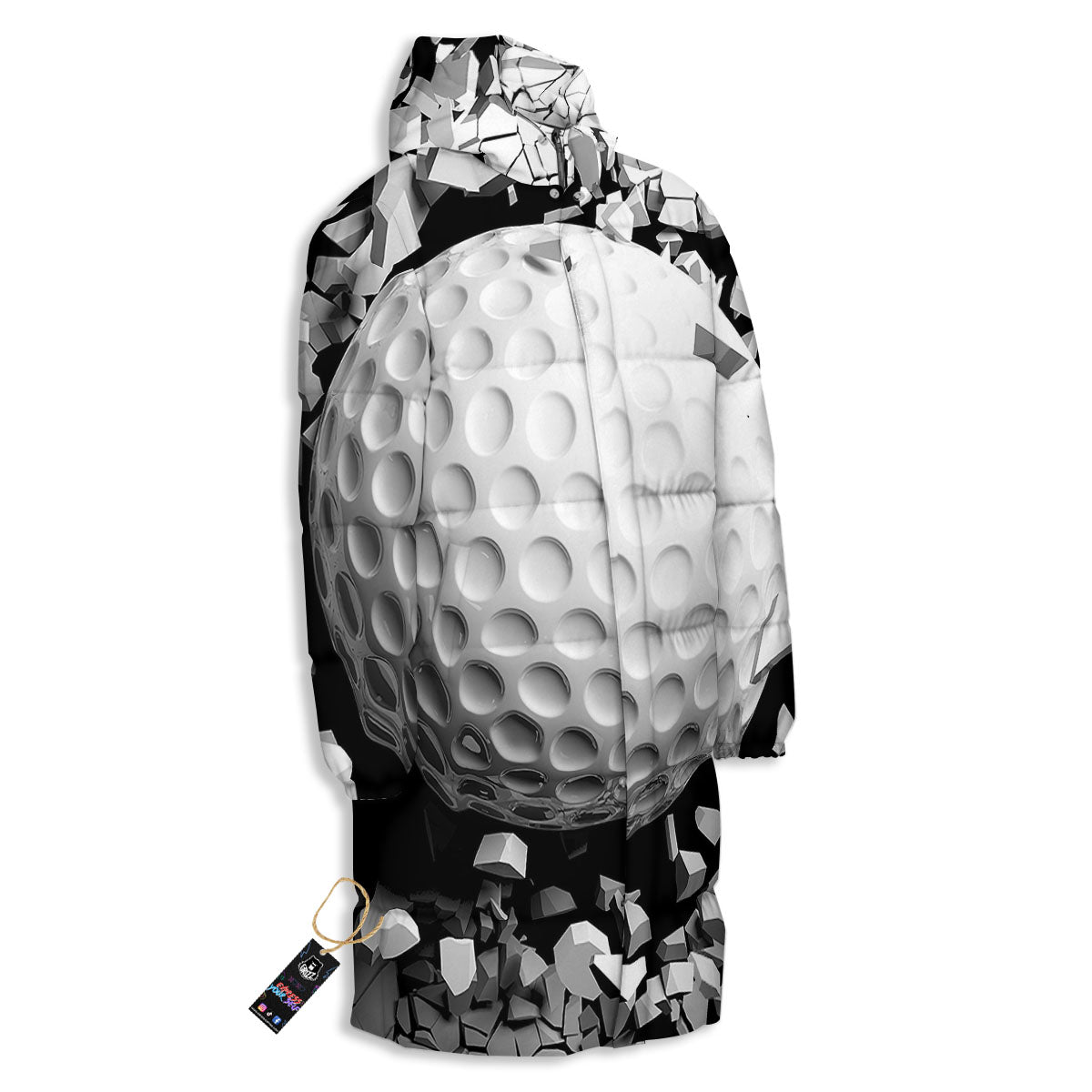 Breaking Wall Golf Ball Print Long Down Jacket-grizzshop