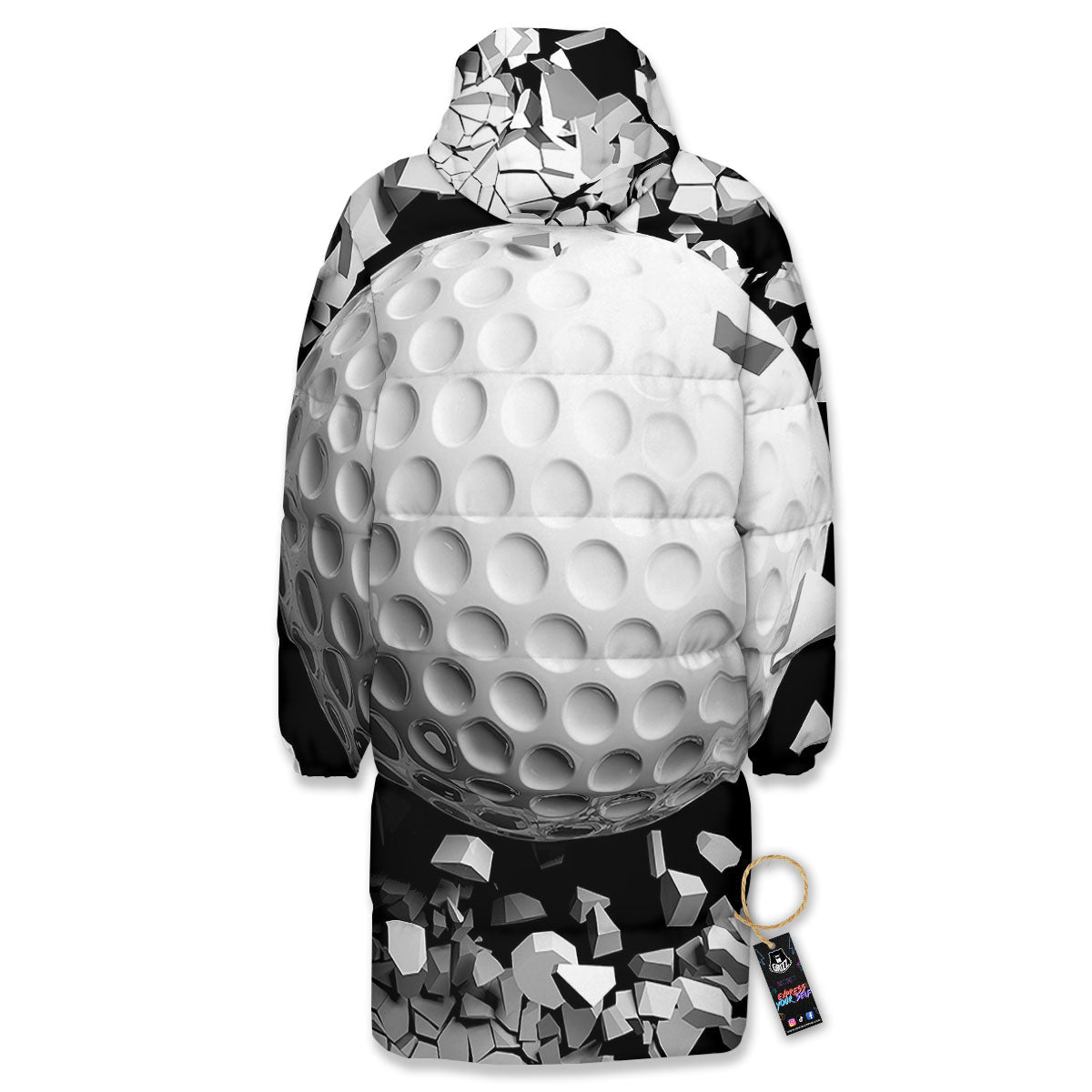 Breaking Wall Golf Ball Print Long Down Jacket-grizzshop
