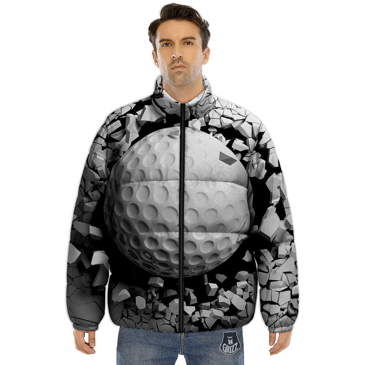 Breaking Wall Golf Ball Print Puffer Jacket-grizzshop