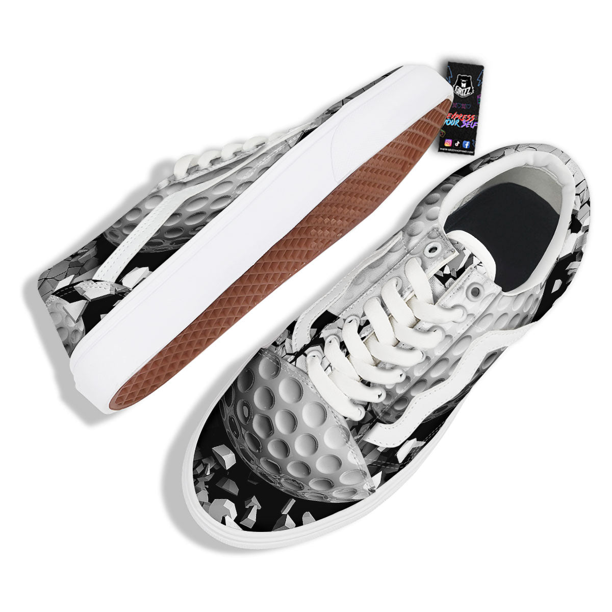 Breaking Wall Golf Ball Print Skate Shoes-grizzshop