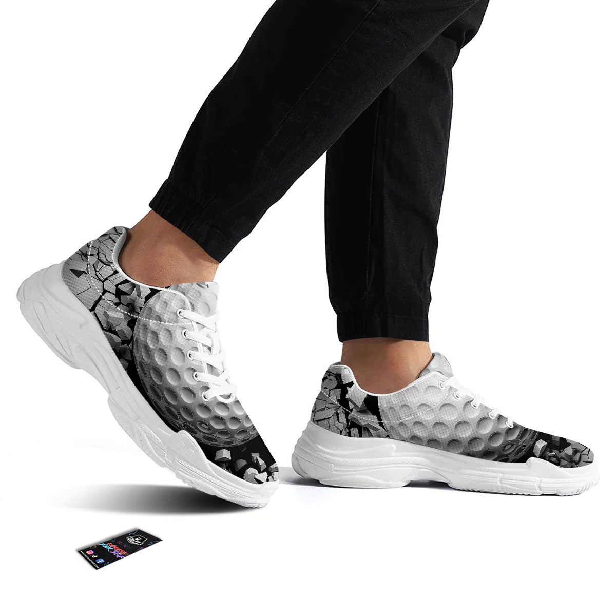 Breaking Wall Golf Ball Print White Chunky Shoes-grizzshop