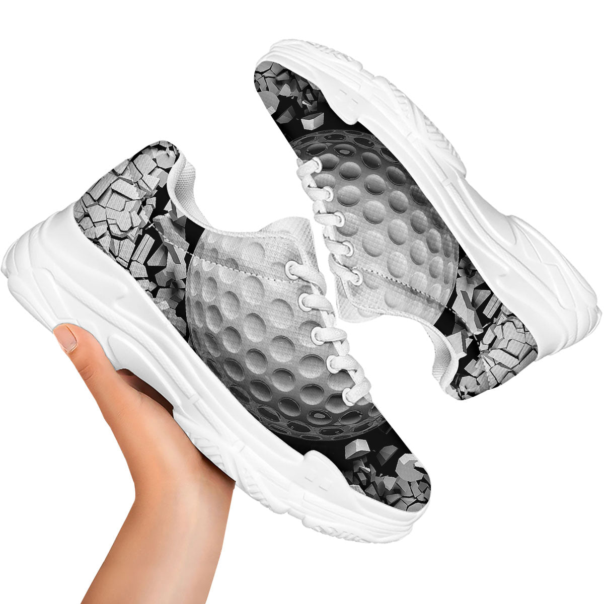 Breaking Wall Golf Ball Print White Chunky Shoes-grizzshop