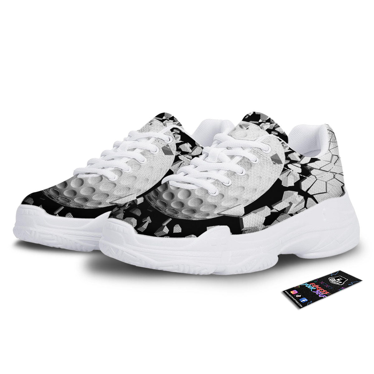 Breaking Wall Golf Ball Print White Chunky Shoes-grizzshop