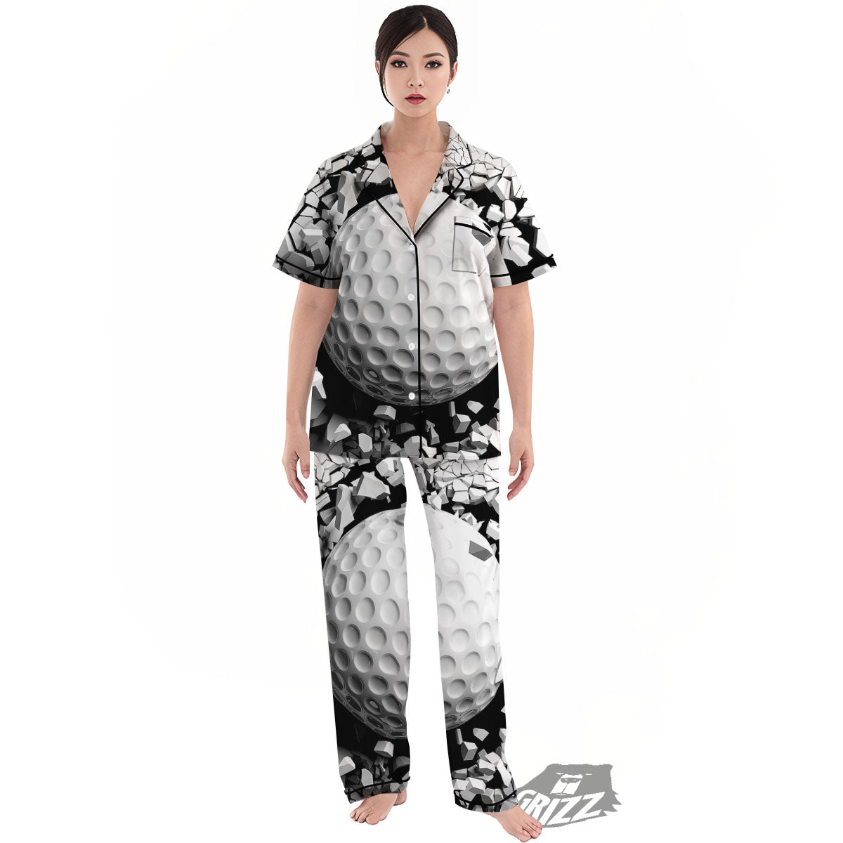 Breaking Wall Golf Ball Print Women's Pajamas Set-grizzshop