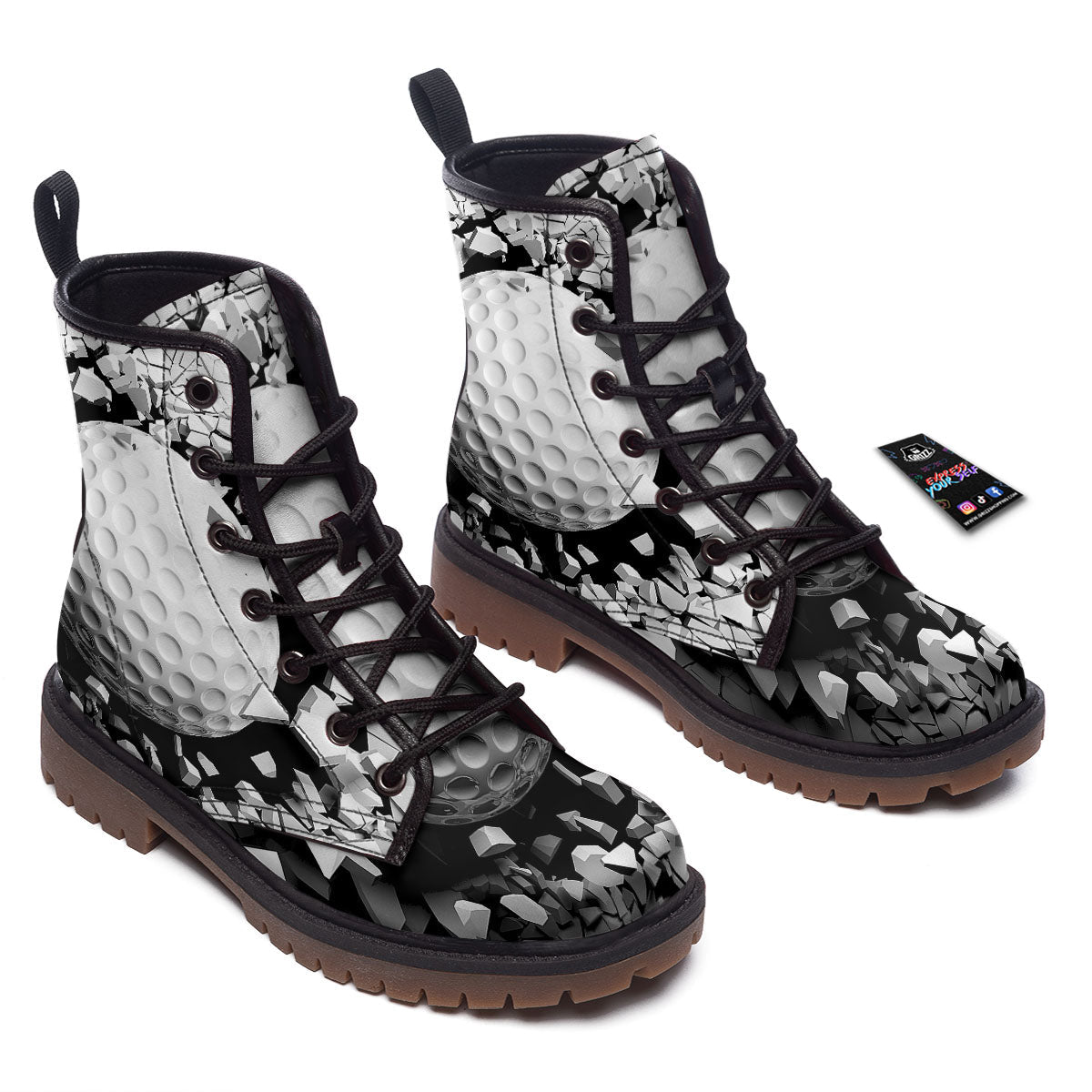 Breaking Wall Golf Ball Print Work Boots-grizzshop