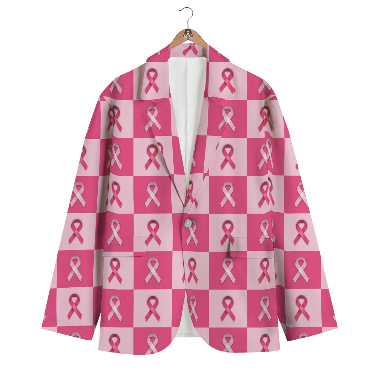 Breast Cancer Awareness Pink Ribbon Pattern Print Men's Blazer-grizzshop