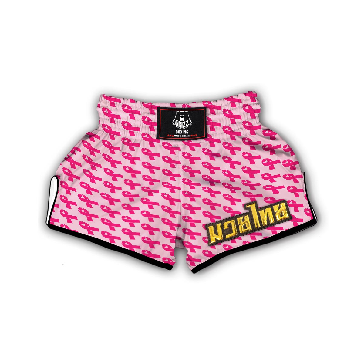 Breast Cancer Awareness Pink Ribbon Print Pattern Muay Thai Boxing Shorts-grizzshop