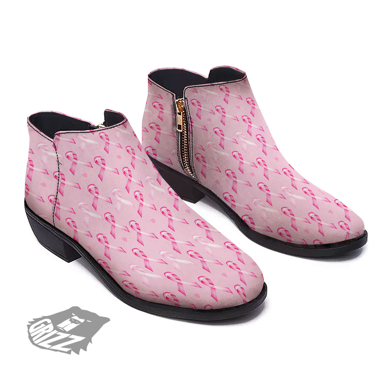 Breast Cancer Awareness Print Pattern Ankle Boots-grizzshop