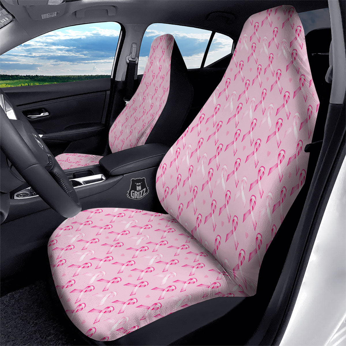 Breast Cancer Awareness Print Pattern Car Seat Covers-grizzshop