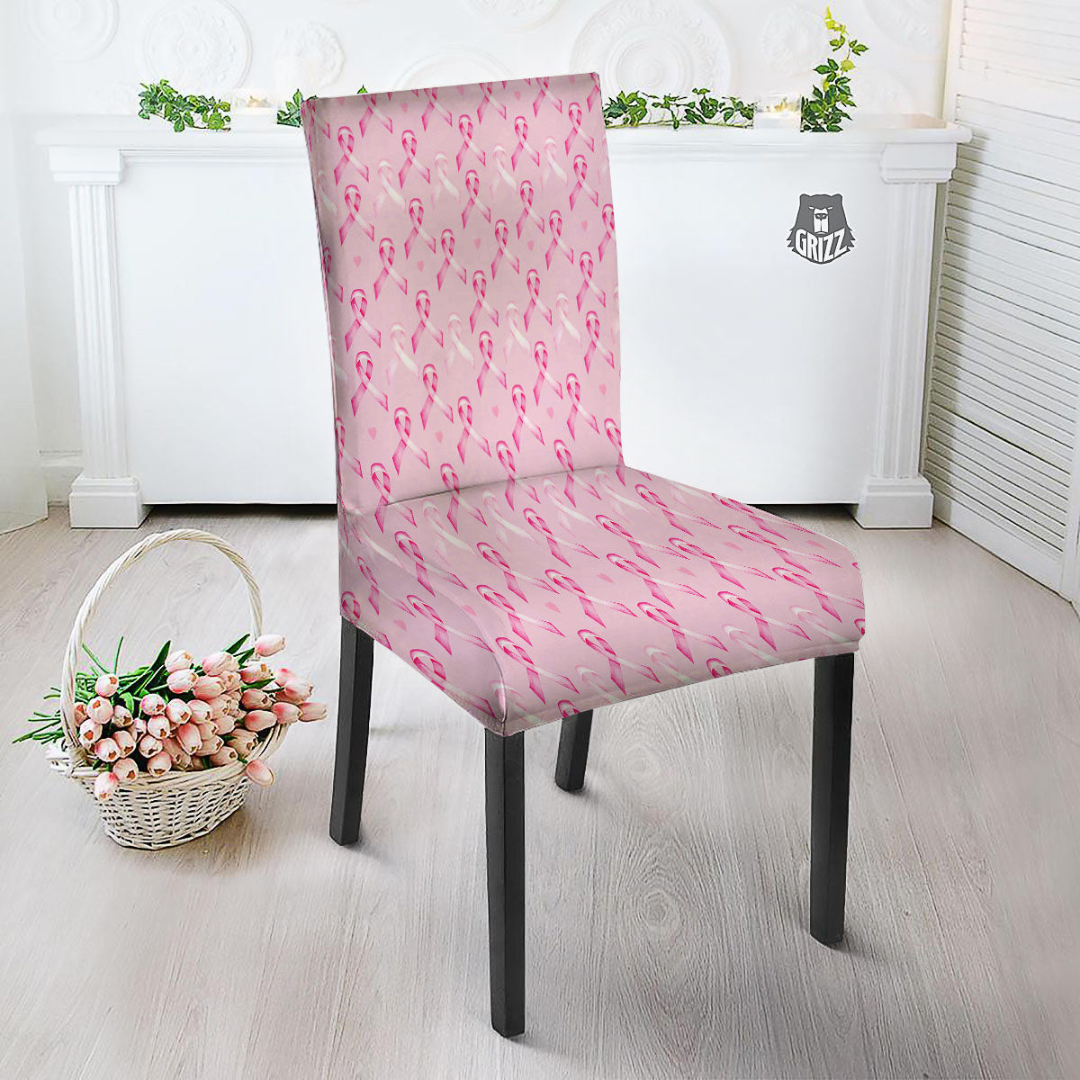 Breast Cancer Awareness Print Pattern Dining Chair Slipcover-grizzshop