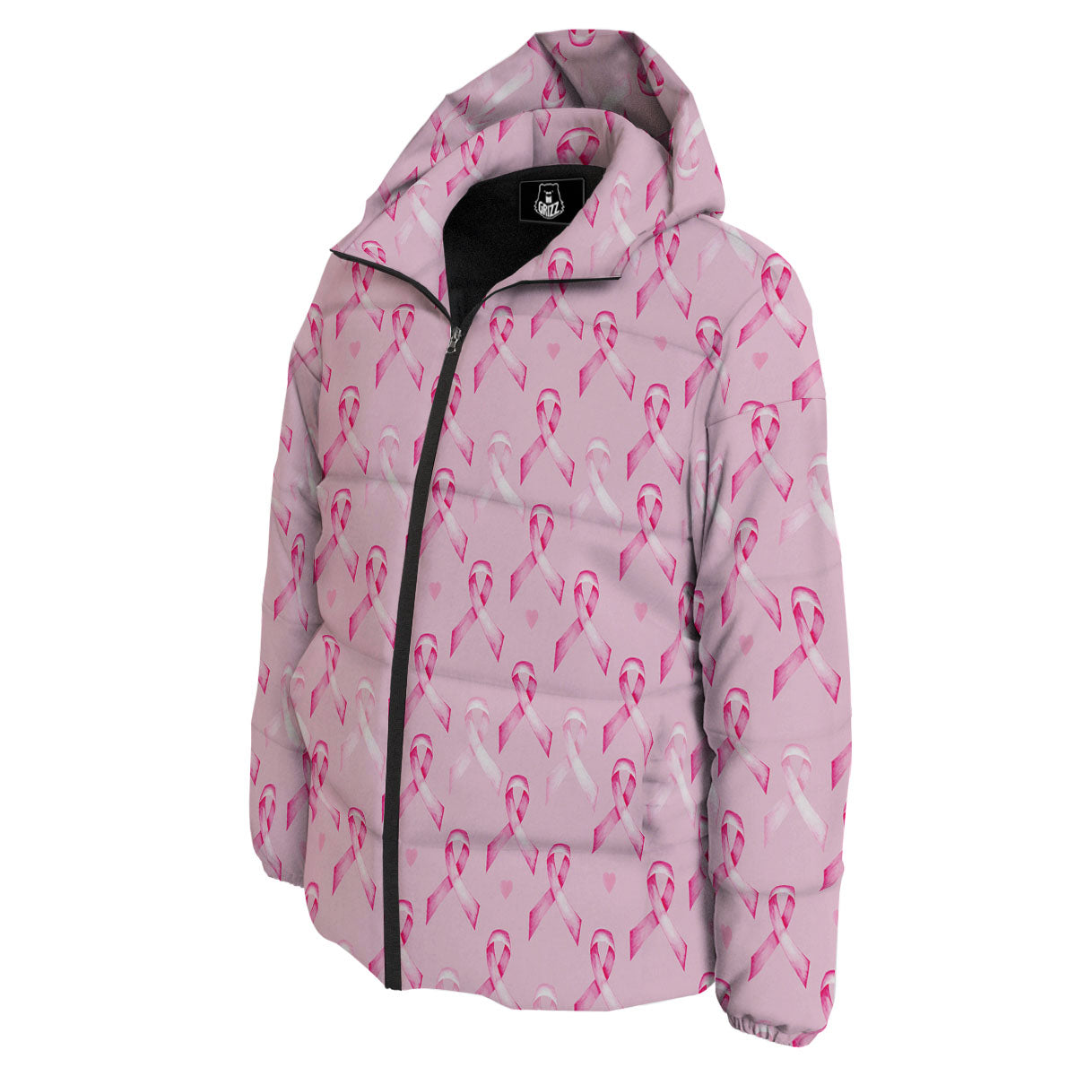 Breast Cancer Awareness Print Pattern Down Jacket-grizzshop