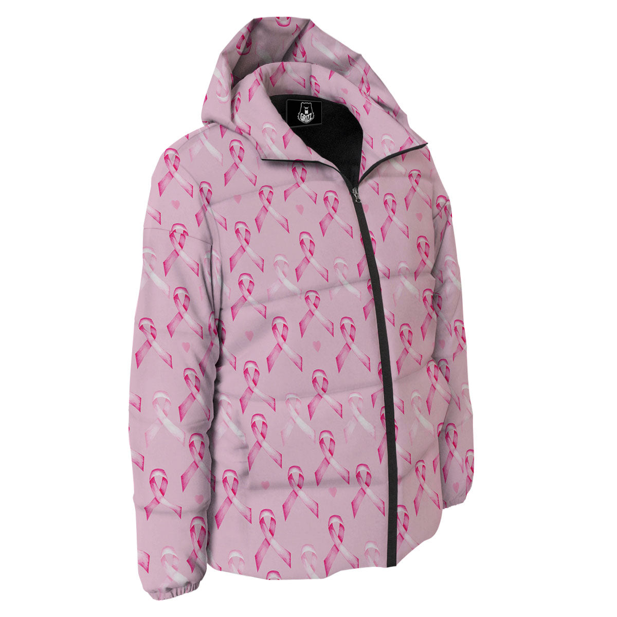 Breast Cancer Awareness Print Pattern Down Jacket-grizzshop