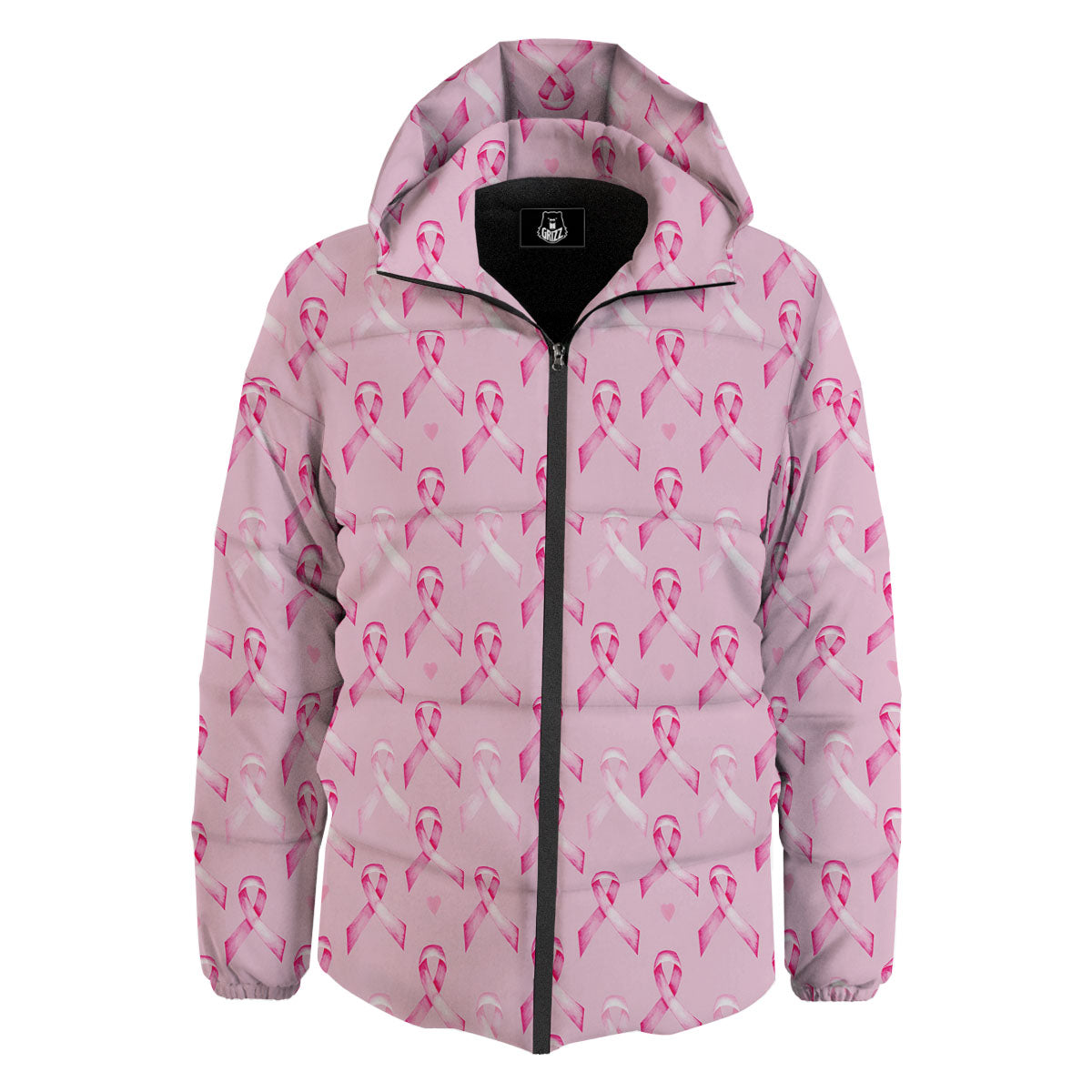 Breast Cancer Awareness Print Pattern Down Jacket-grizzshop
