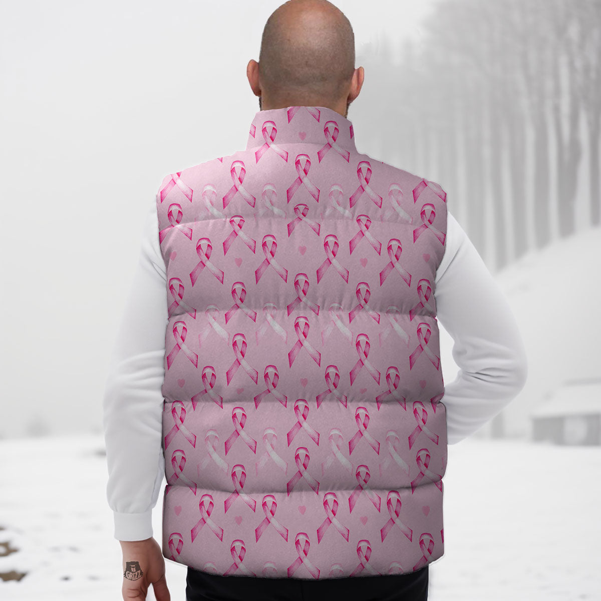 Breast Cancer Awareness Print Pattern Down Vest