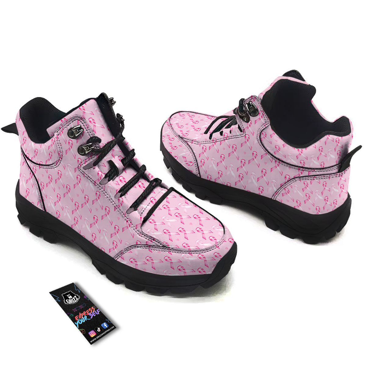 Breast Cancer Awareness Print Pattern Hiking Shoes-grizzshop