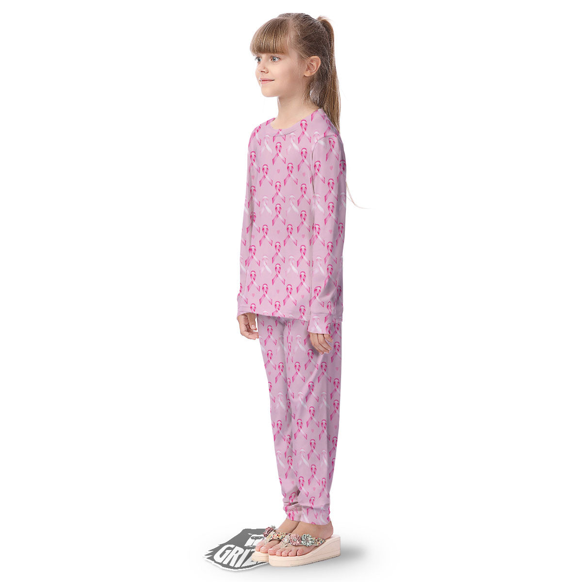 Breast Cancer Awareness Print Pattern Kid's Pajamas-grizzshop