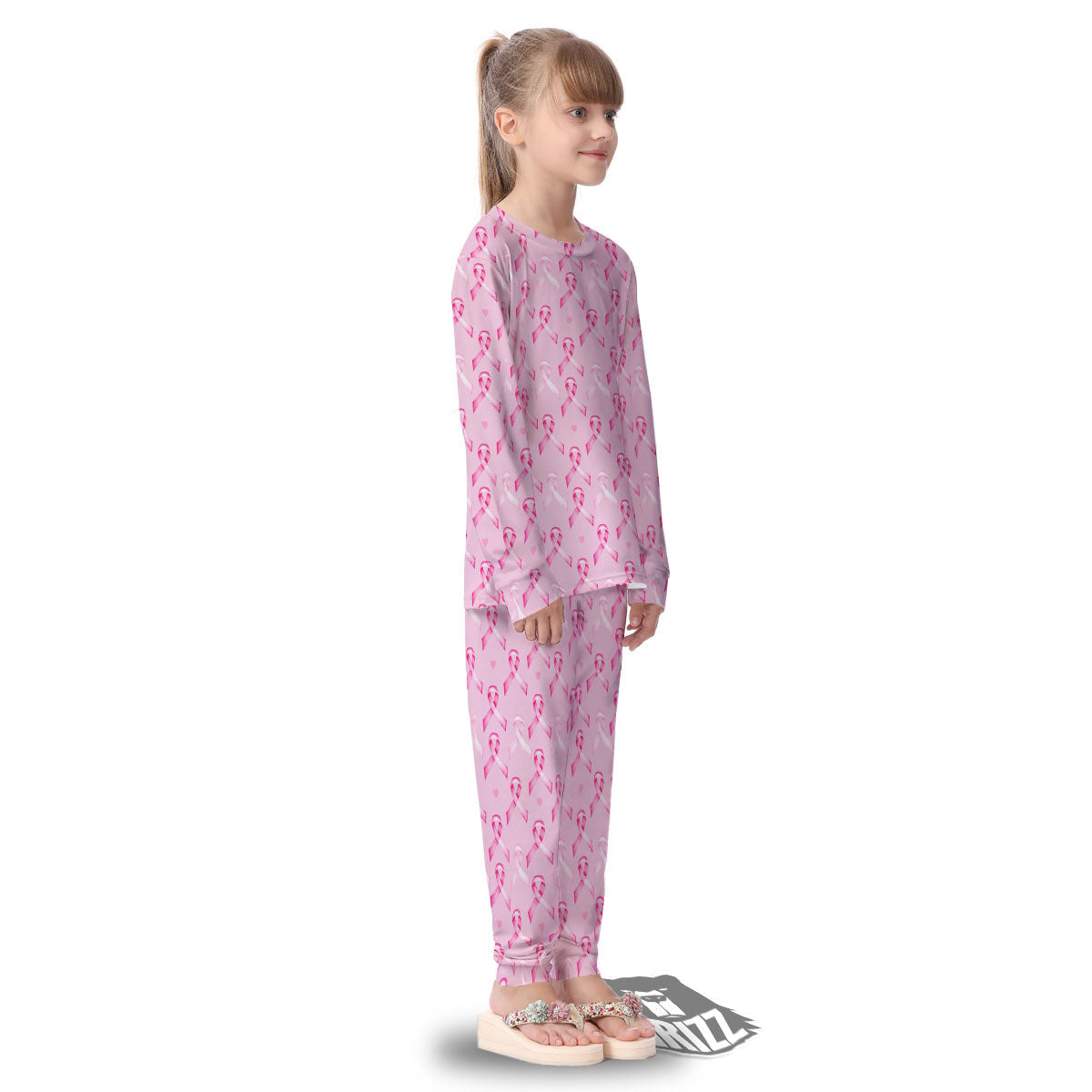 Breast Cancer Awareness Print Pattern Kid's Pajamas-grizzshop