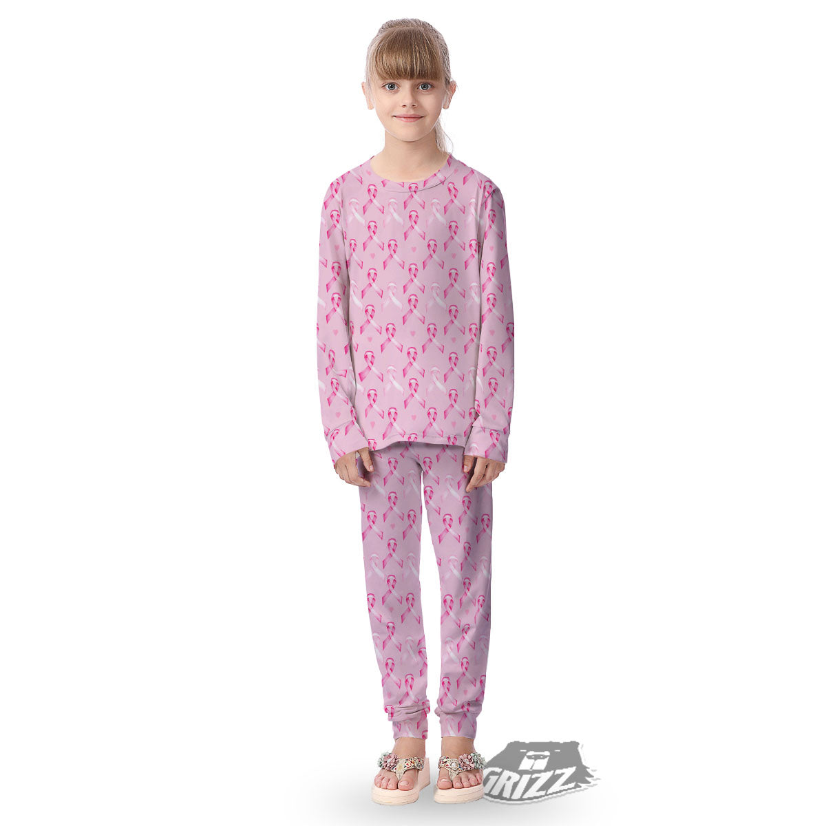 Breast Cancer Awareness Print Pattern Kid's Pajamas-grizzshop