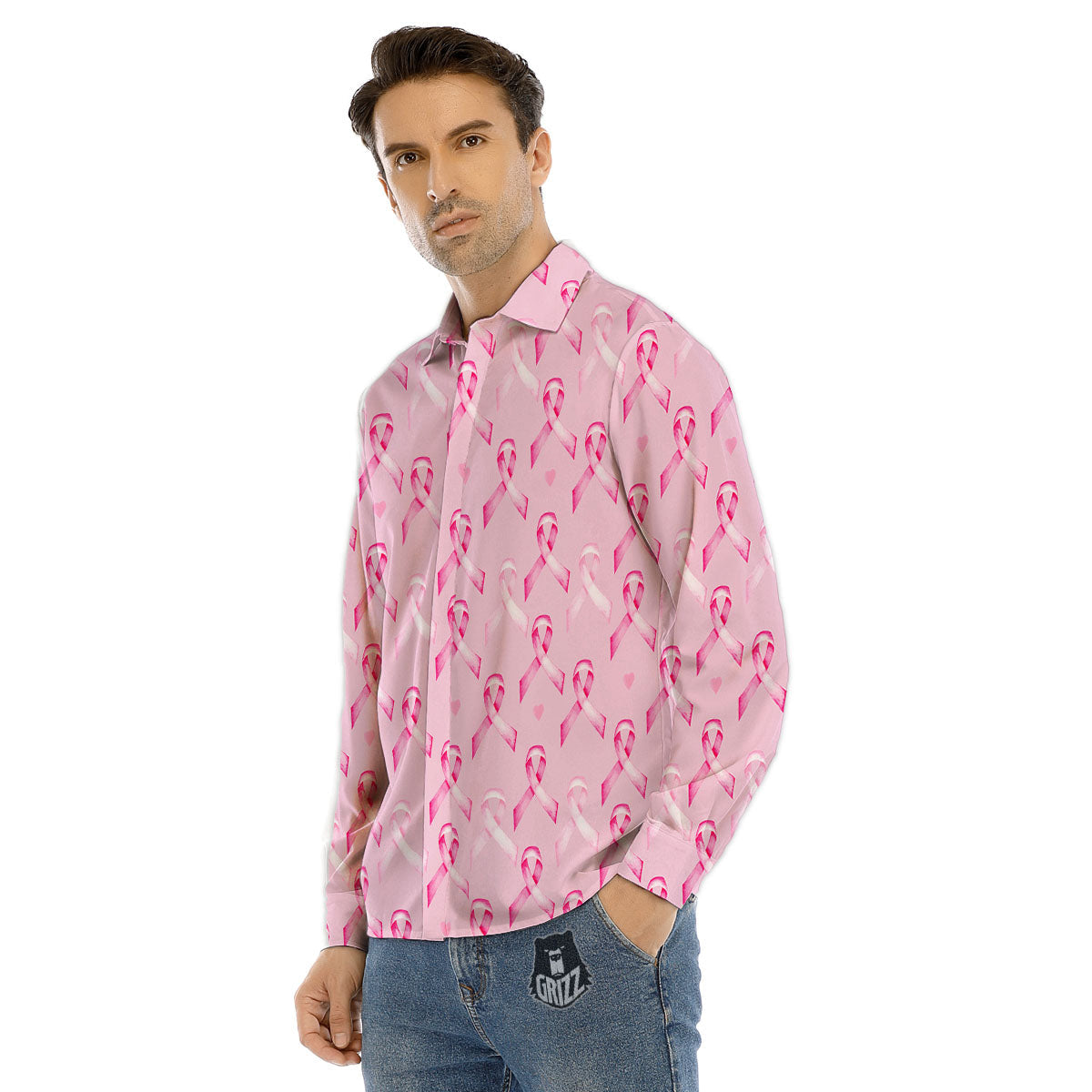 Breast Cancer Awareness Print Pattern Men's Dress Shirts-grizzshop
