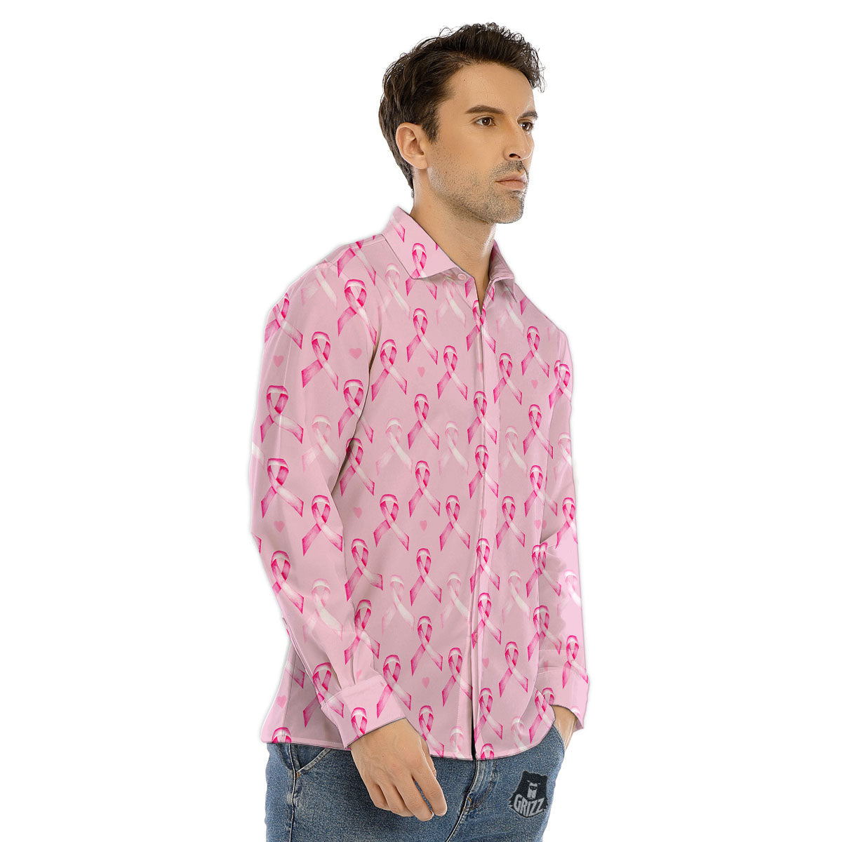 Breast Cancer Awareness Print Pattern Men's Dress Shirts-grizzshop