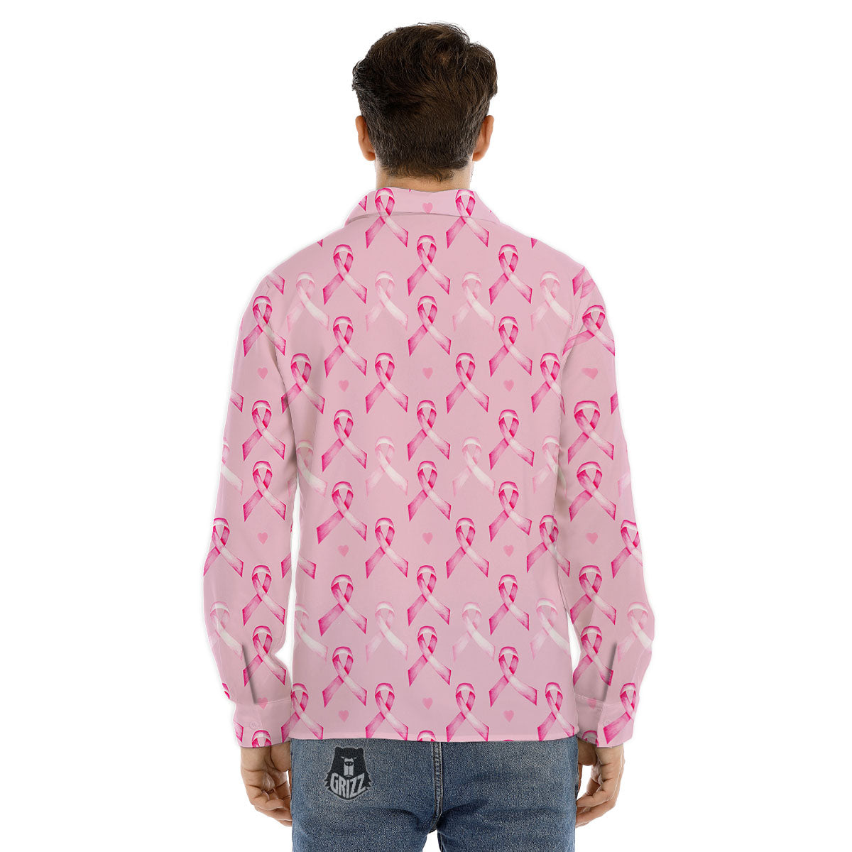 Breast Cancer Awareness Print Pattern Men's Dress Shirts-grizzshop