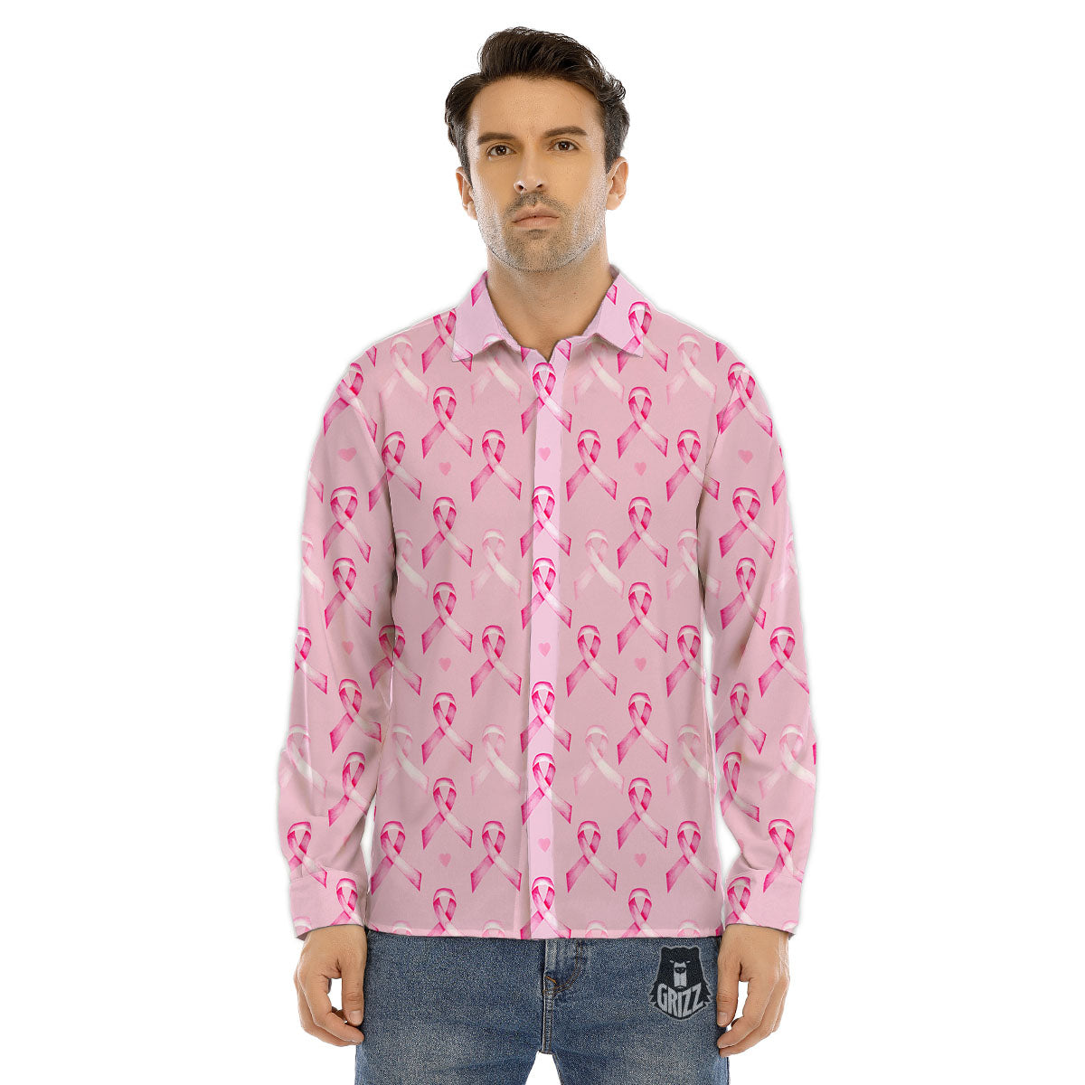 Breast Cancer Awareness Print Pattern Men's Dress Shirts-grizzshop