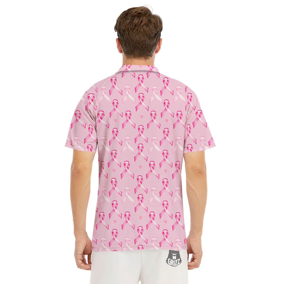 Breast Cancer Awareness Print Pattern Men's Golf Shirts-grizzshop