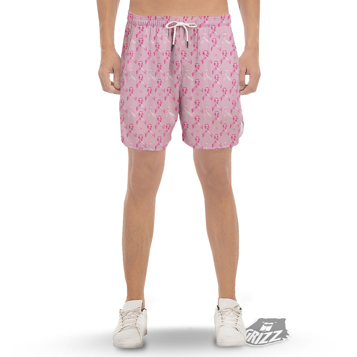 Breast Cancer Awareness Print Pattern Men's Gym Shorts-grizzshop