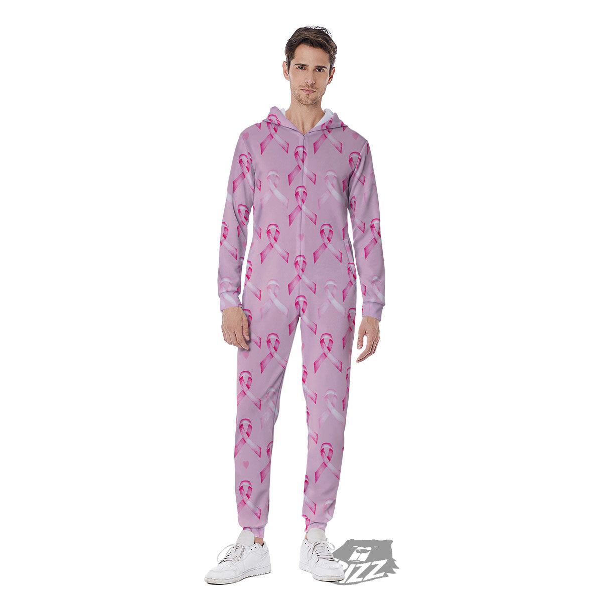 Breast Cancer Awareness Print Pattern Men's Jumpsuit-grizzshop
