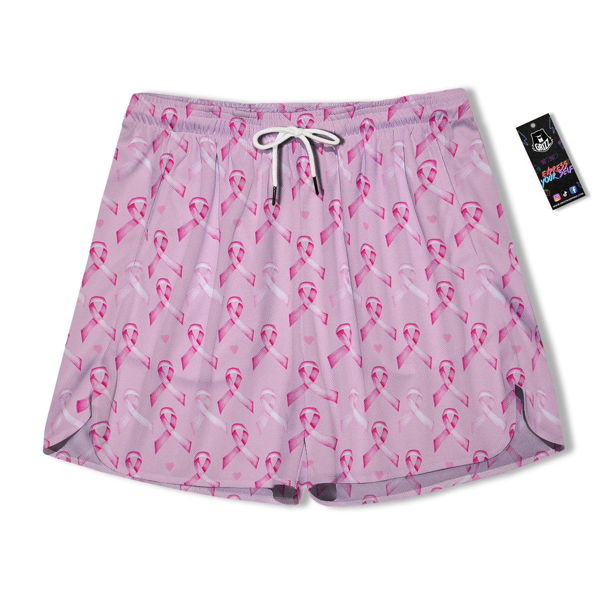 Breast Cancer Awareness Print Pattern Men's Running Shorts-grizzshop