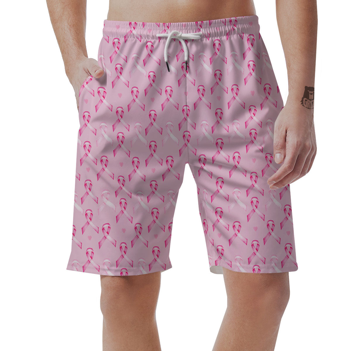 Breast Cancer Awareness Print Pattern Men's Shorts-grizzshop