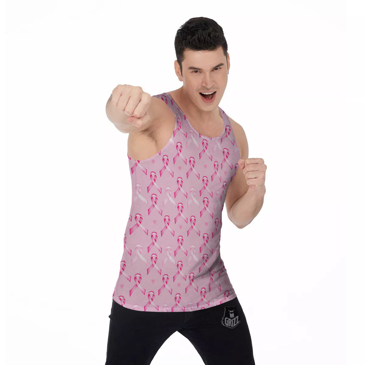 Breast Cancer Awareness Print Pattern Men's Tank Top-grizzshop