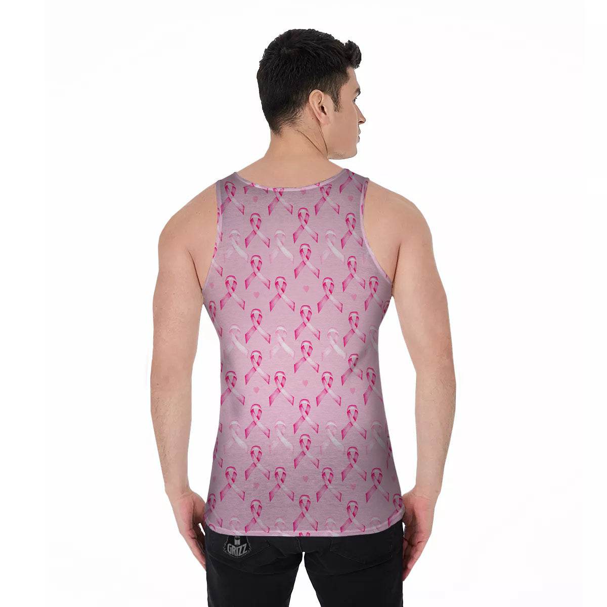Breast Cancer Awareness Print Pattern Men's Tank Top-grizzshop